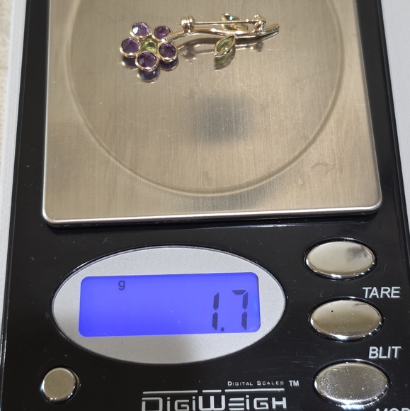 Vintage 14k Yellow Gold Purple Green Gemstones Flower Beautiful Pin Brooch 1.7 g - Picture 15 of 16